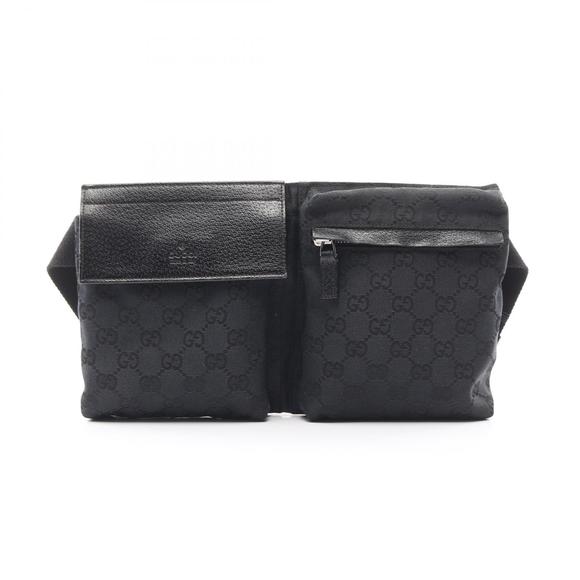 Gucci Waist Leather GG Bag Body Canvas Black - Picture 1 of 8